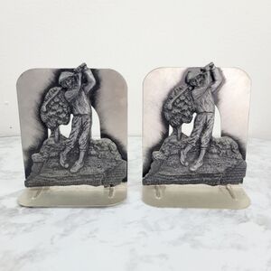 Vintage Golf Bookends Silver Pair Of 2 Bedroom Office Bookshelf Home Decor Sport